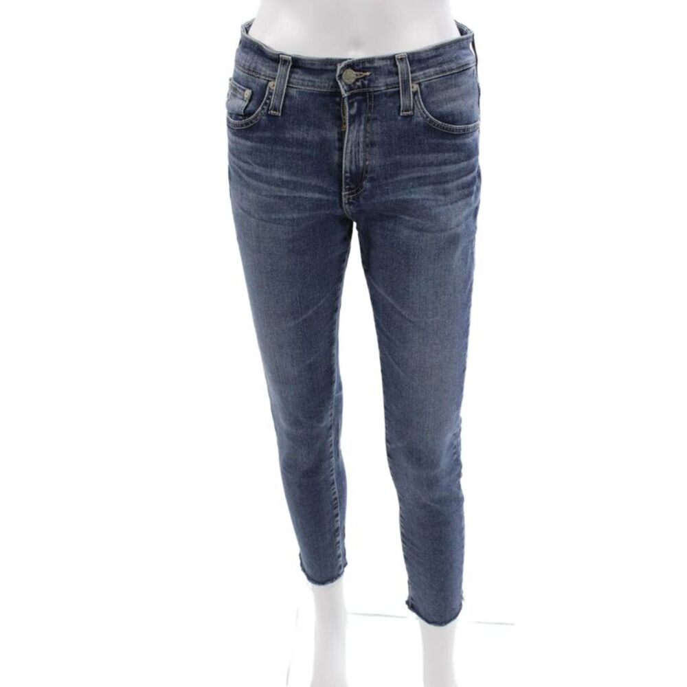 AG-ED Denim Womens Skinny Ankle Jeans Dark Blue Low Rise Button Size 27